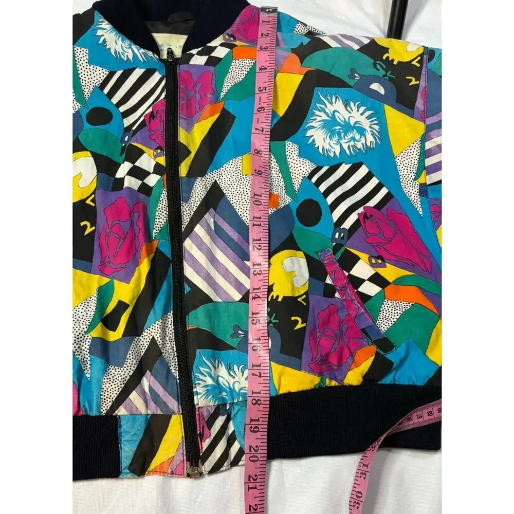 Vintage 80s L Ocean Pacific Bomber Jacket Abstract Wearable Pop Art Oversized - Picture 4 of 7